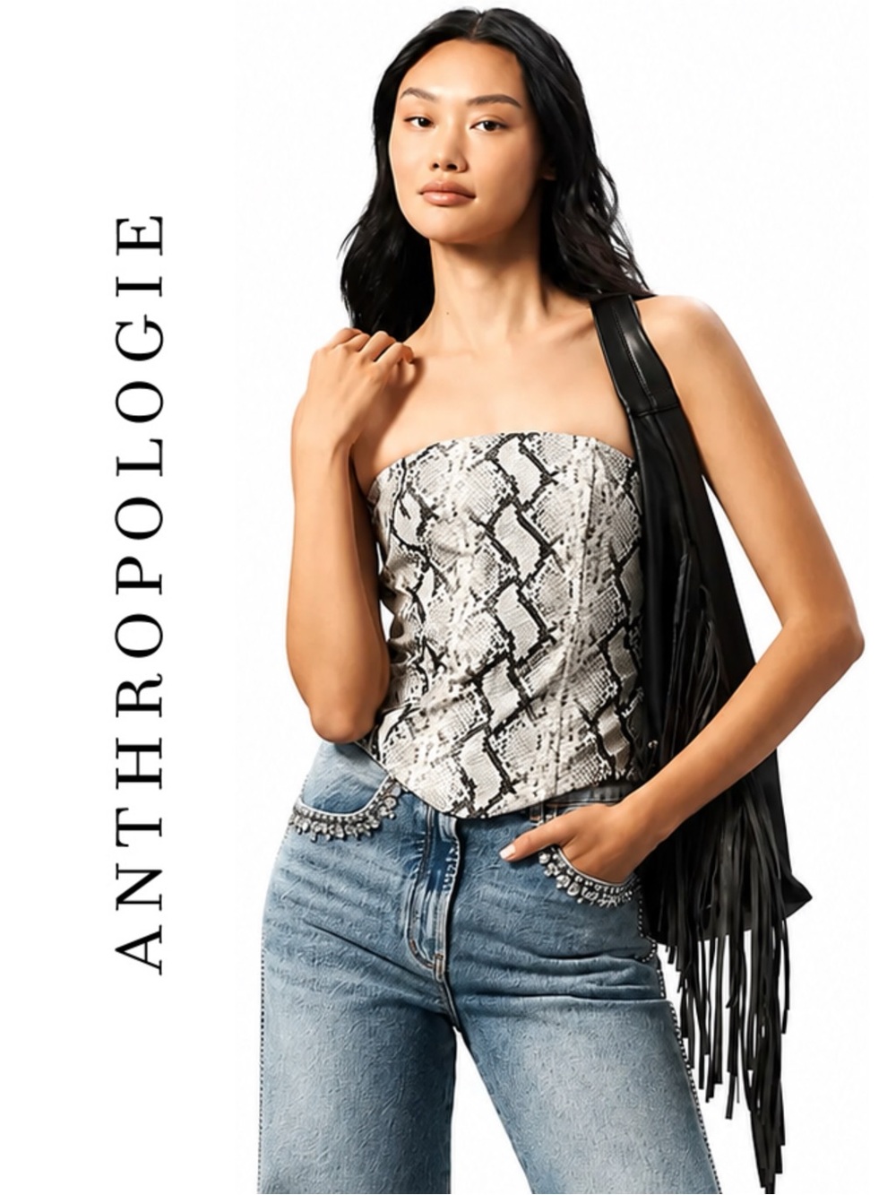 Anthropologie Extro & Vert Darcie Strapless Faux-Leather Snake Print Corset Top